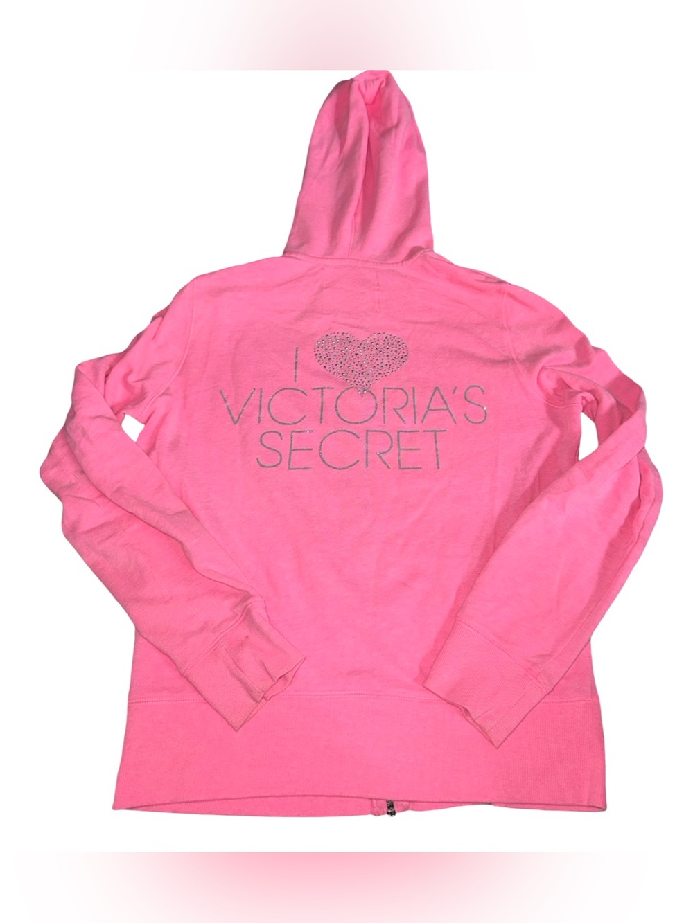 VICTORIA‎ SECRET SUPERMODEL ESSENTIALS Neon Pink Heart Bling Zip-Up Jacket Sz M